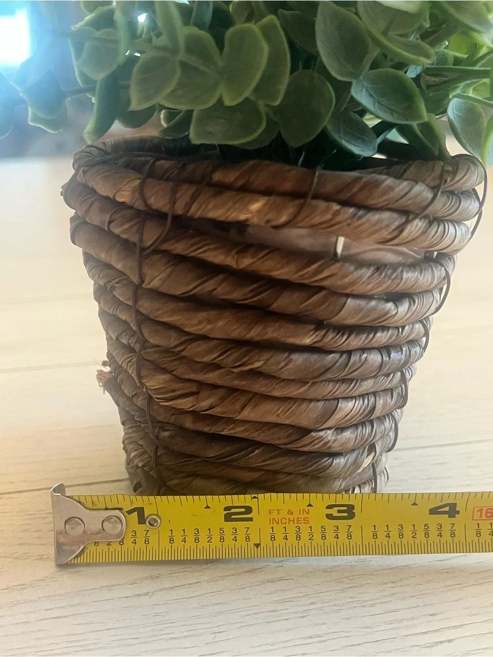 Artificial Green Eucalyptus Plant in Brown Handwoven Coiled Pot